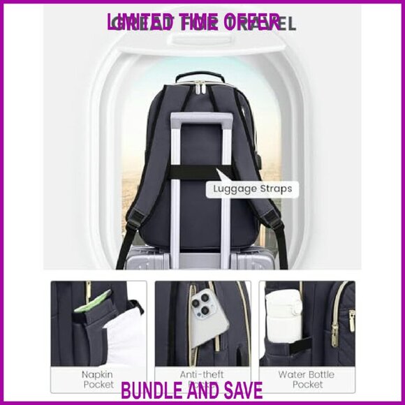 Quilted Laptop Backpack with USB Port, 15.6 Inch, Large Capacity main image 5